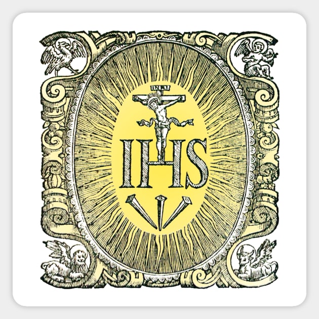 Jesus Monogram with Four Evangelists Sticker by Catholicamtees